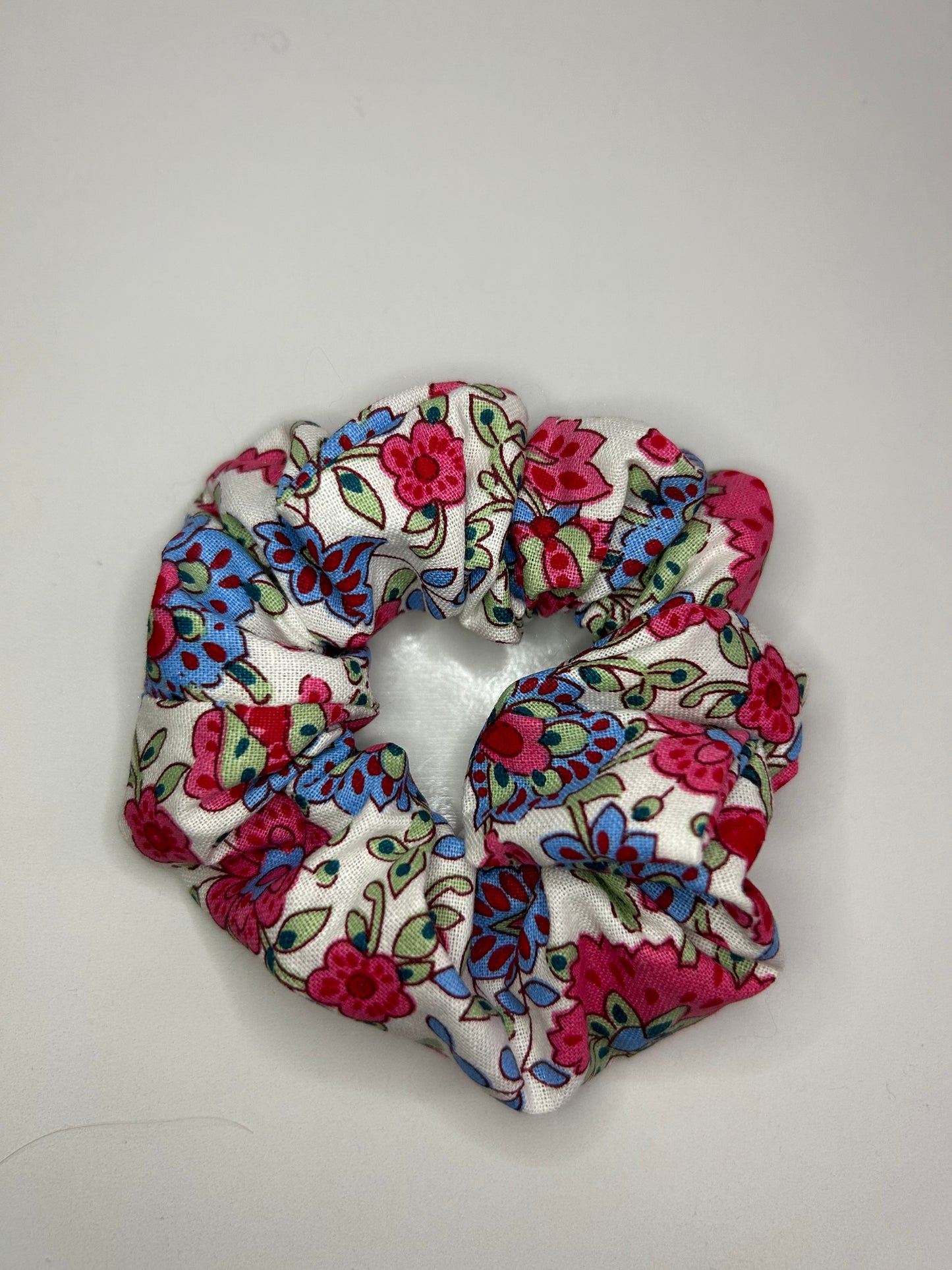 Blue and pink floral scrunchie