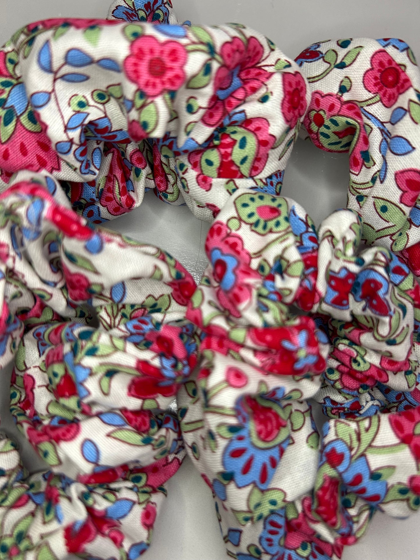 Blue and pink floral scrunchie
