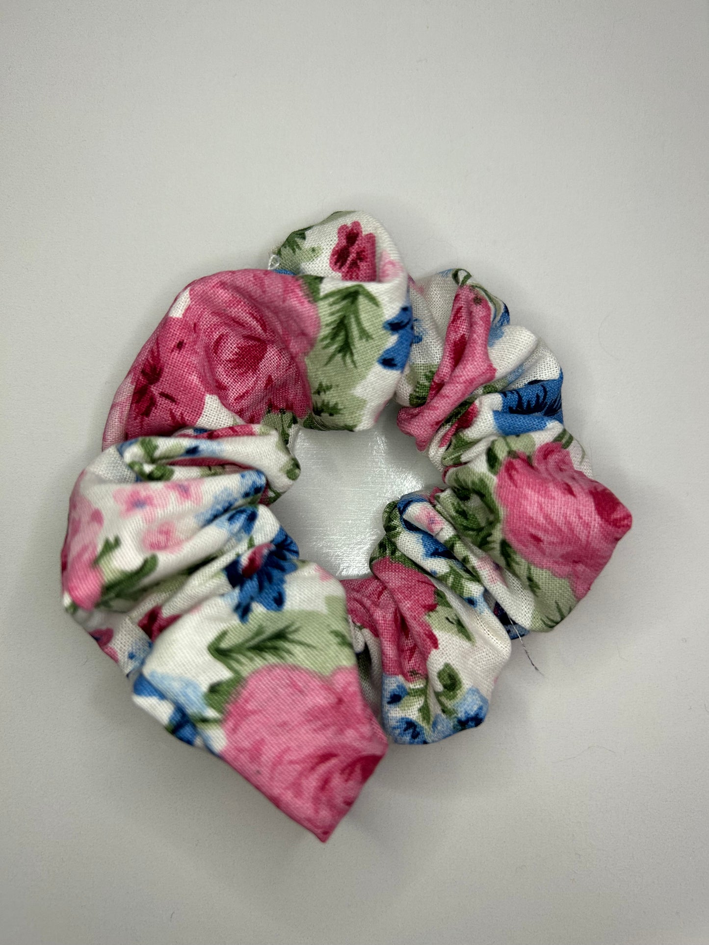 Blue and pink floral scrunchie